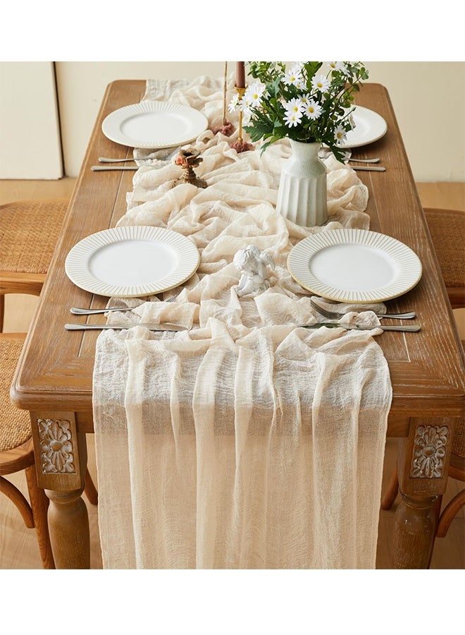NAKODU Cheesecloth Table Runner Ivory White Gauze Rustic Cheese Cloth Spring Table Runner for Wedding Baby Bridal Shower Birthday Party Long Sheer Boho Home Decorations, 35.4*118 Inch - Image 3
