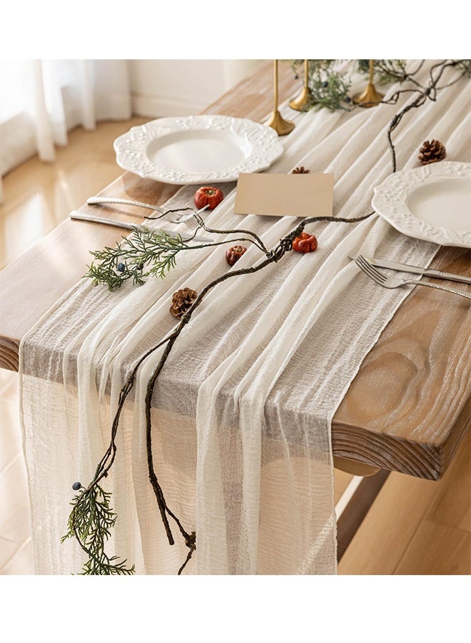 NAKODU Cheesecloth Table Runner Ivory White Gauze Rustic Cheese Cloth Spring Table Runner for Wedding Baby Bridal Shower Birthday Party Long Sheer Boho Home Decorations, 35.4*118 Inch - Image 4