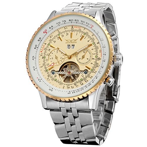 FORSINING Mens Self Winding Waterproof Automatic Stainless Steel Skeleton Tourbillon Calendar Wrist Watch - Image 1