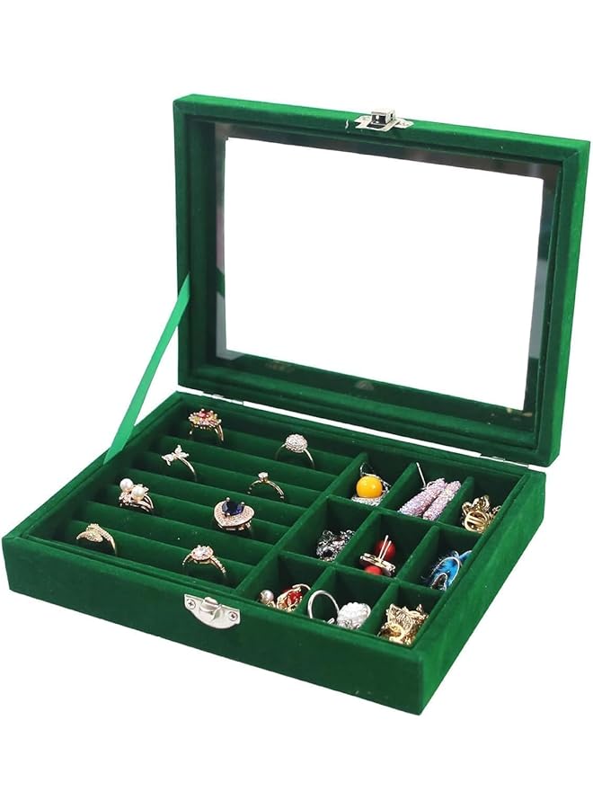 Jewelry Box for Girls Women, Jewelry Organizer Box Ideal Gifts for Women Ladies, Girls Earring Storage Box Jewelry Case with Removable Tray for Necklace Earrings Rings (Green)