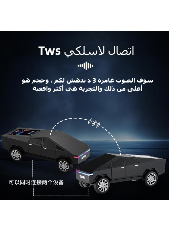 WS-580 Bluetooth pickup truck with portable speaker, audio with display, high-definition sound, TWS pairing, FM radio, built-in microphone for hands-free calls, LED party lights, surprise gifts for car lovers (BLACK) - Image 4