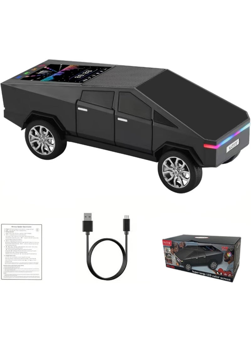 WS-580 Bluetooth pickup truck with portable speaker, audio with display, high-definition sound, TWS pairing, FM radio, built-in microphone for hands-free calls, LED party lights, surprise gifts for car lovers (BLACK) - Image 2
