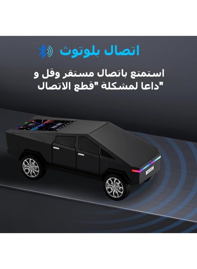 WS-580 Bluetooth pickup truck with portable speaker, audio with display, high-definition sound, TWS pairing, FM radio, built-in microphone for hands-free calls, LED party lights, surprise gifts for car lovers (BLACK) - Image 3