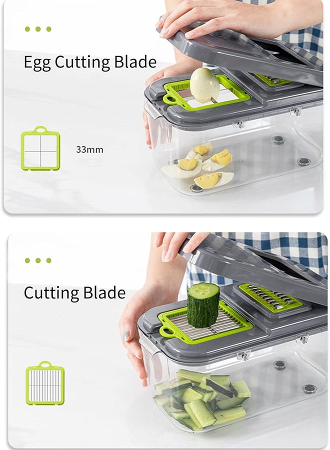 16Piece Vegetable Chopper Multifunctional Slicer Mandoline, Professional Kitchen Chopper Onion Chopper With 13 Stainless Steel Blades, Kitchen Supplies For Cheese Grater, Veggie Slicer With Container - Image 3