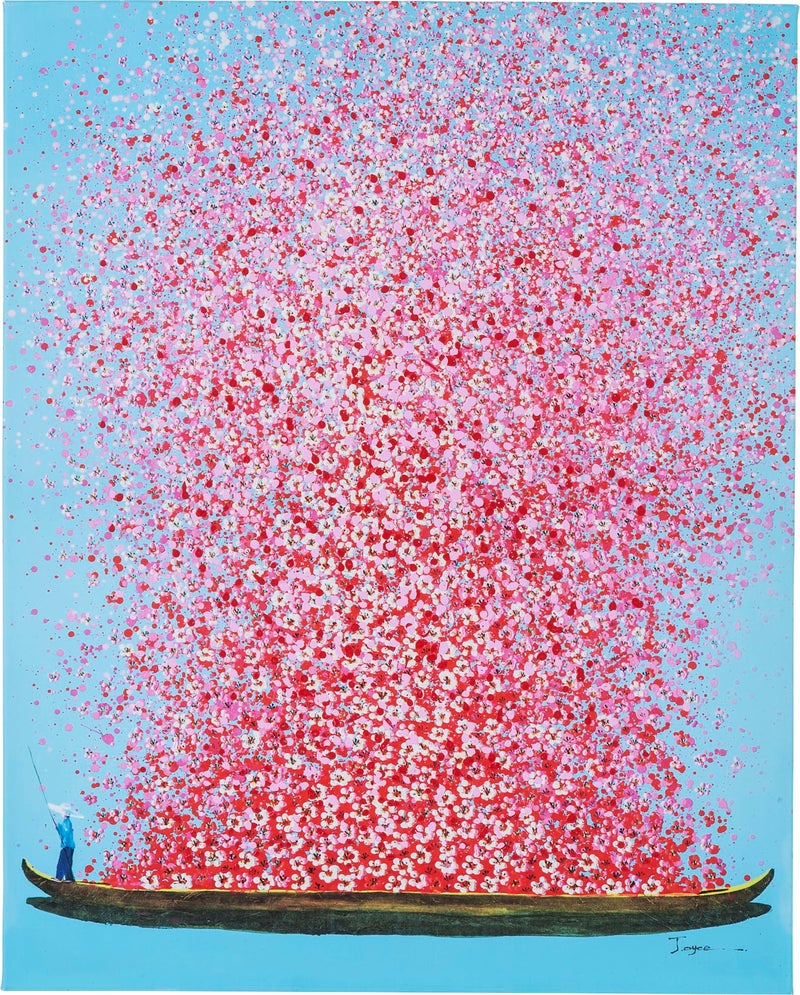 Kare Design Picture Touched Flower Boat Blue Pink canvas wall art acrylic paint handpainted details room decor home decor for living room hallway bedroom 100x80cm