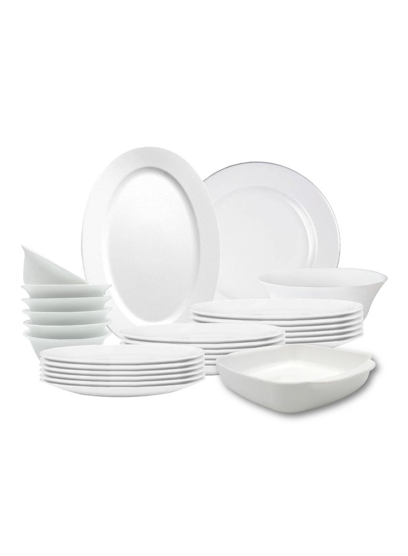 Melrich Melrich 36 Pcs Opal ware Dinner Set 8 Dinner Plate 8 Dessert Plate 8 Soup Plate 8 Bowls 1 Oval Plate 2 Serving Bowl 1 Grill Tray Dishwasher Microwave Safe - Image 1