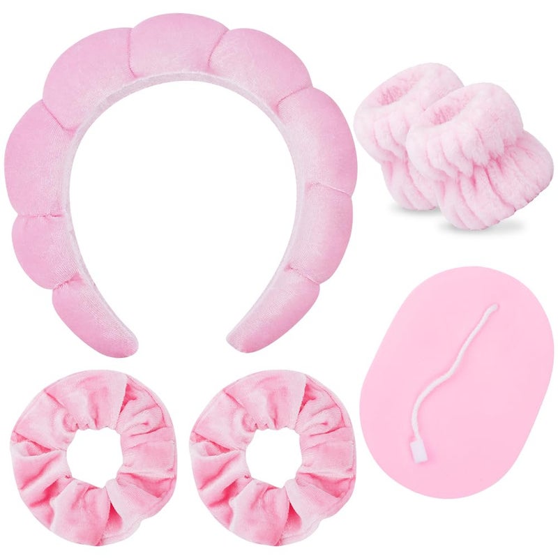 AOPRIE SPA Headbands for Washing Face Makeup Scrunchies Hair Tie Hair Band Women Facial Head Band Wrist Towel Wraps For Shower Face Mask Pink 6 Pack