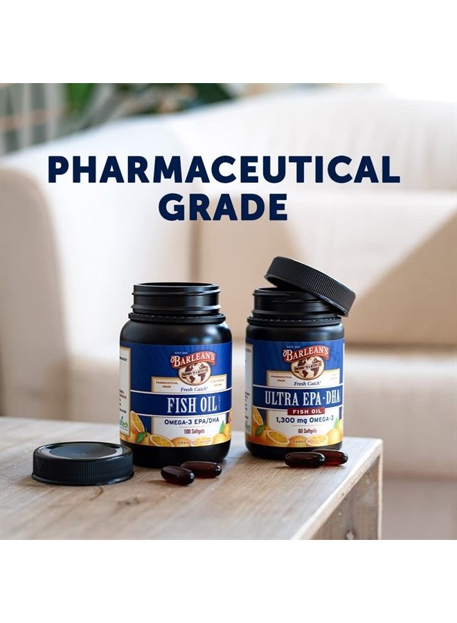 BARLEAN'S مكمل زيت السمك أوميغا 3، كبسولات زيت السمك الناعمة فائقة EPA DHA للأعصاب والدماغ وصحة القلب، 1000 ملغ بنكهة البرتقال، 60 حبة - Image 5