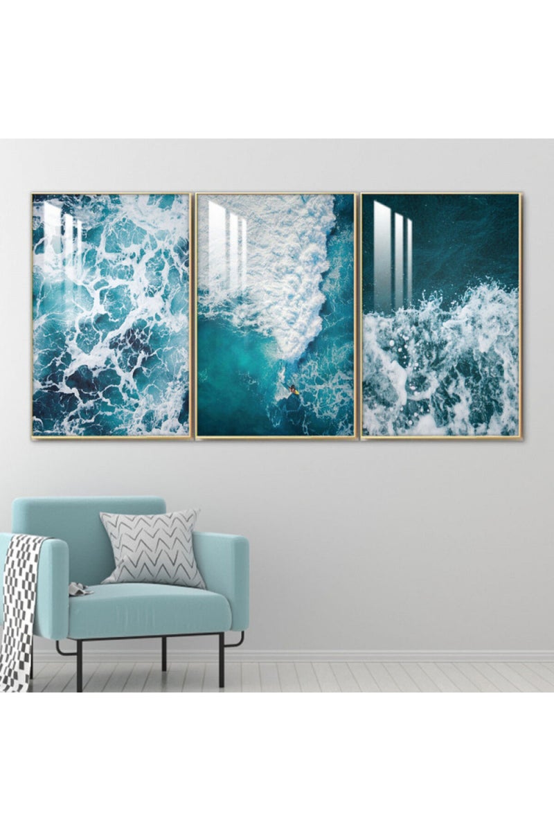 Marktna Three wooden wall painting with a frame and a clear acrylic layer - Image 1