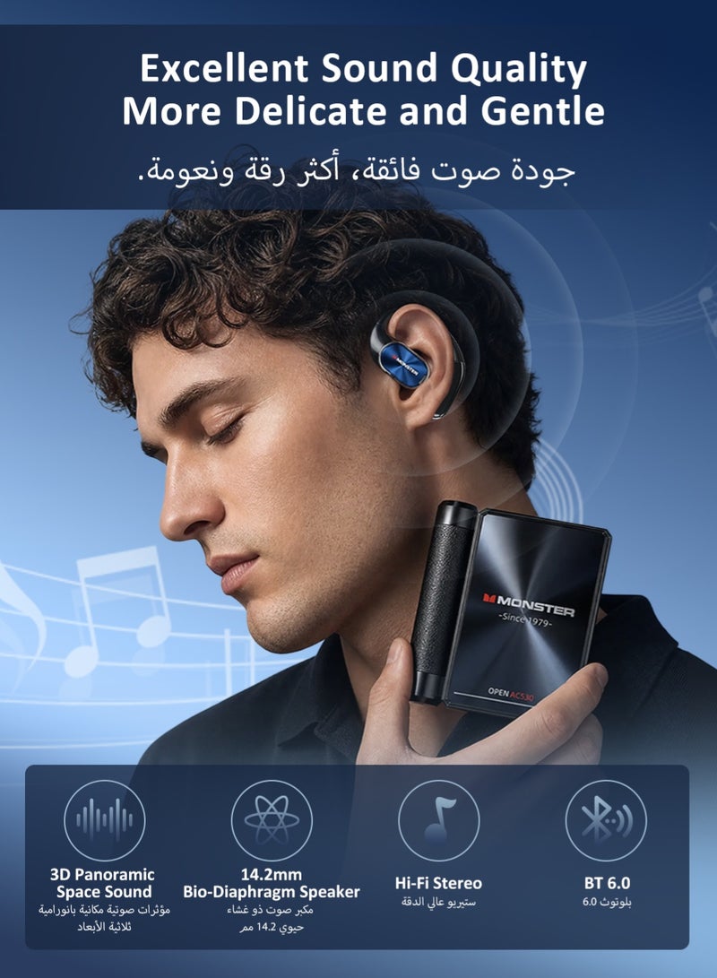 Monster Open Ear Headphones Over Ear Earbuds with Ergonomic Ear hook Bluetooth 6.0 Earphones 20H Playtime IPX5 Waterproof Touch Control Operate for Traveling Sports Work - Image 2