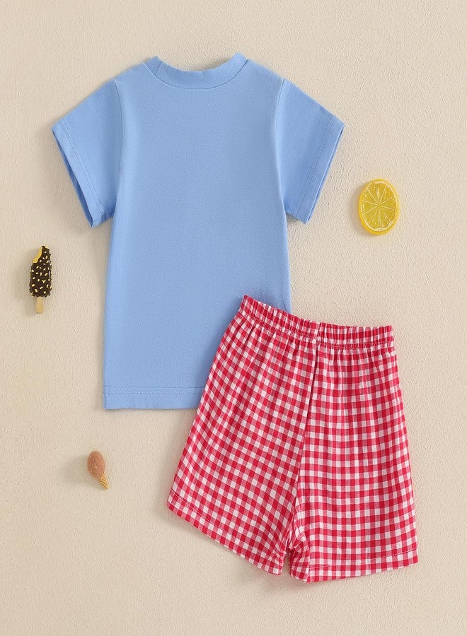 SAYOO 4th of July Toddler Baby Boy Clothes American Flag Ice Cream Embroidery Short Sleeve T Shirt Plaid Shorts 2Pcs Clothes (A Blue, 12-18 Months) - Image 5