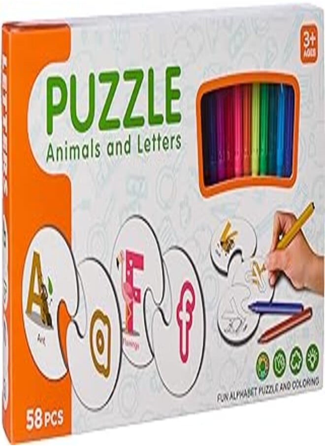Kylwin - Kylwin 7077-73 Animals and Letters Shaped Coloring Puzzle - 58 Pieces - Image 1