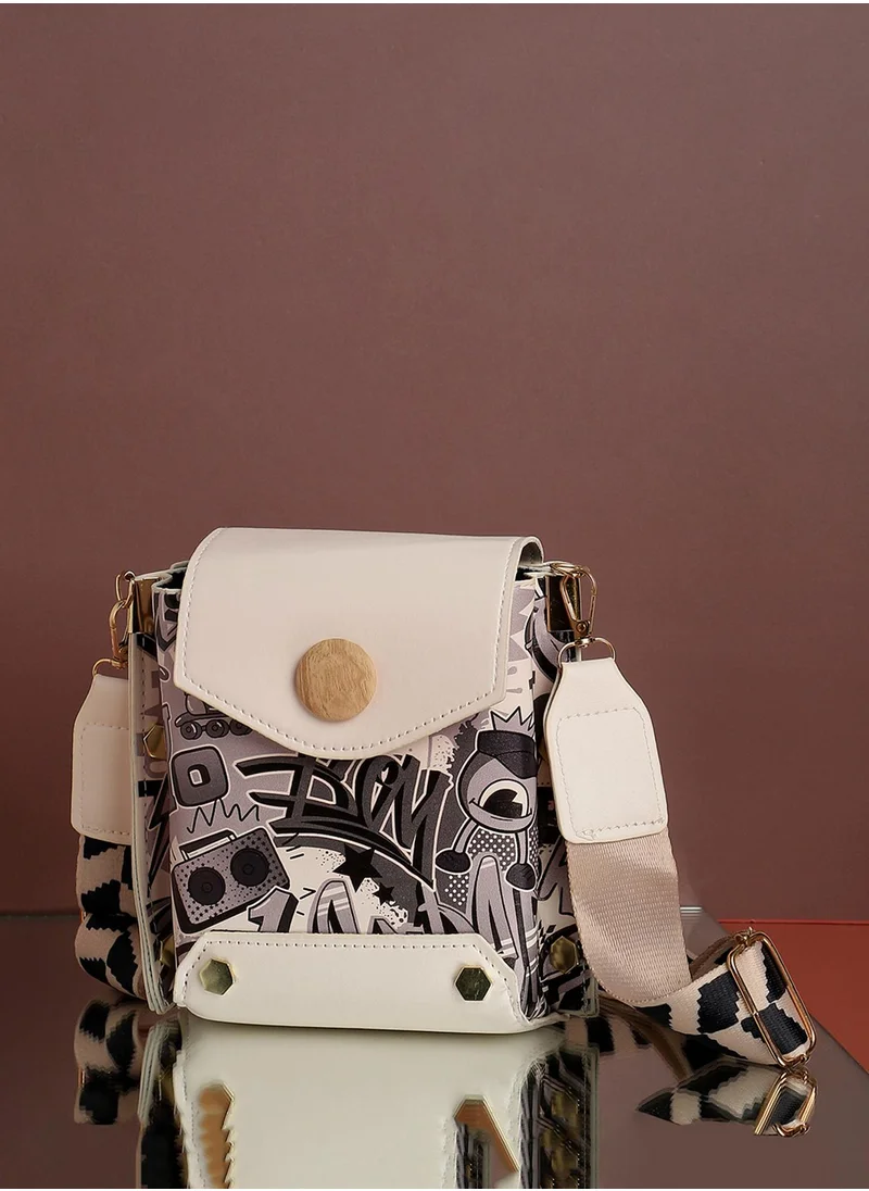 صوص هاوت White Printed Vegan Leather Sling Bag