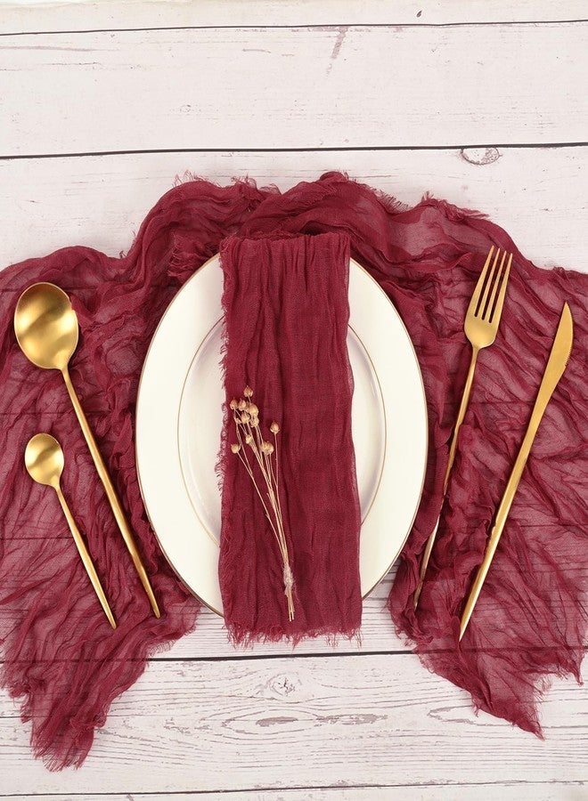fani 60 Pack Gauze Cheesecloth Napkins 20"x20" Burgundy Cloth Napkin Handmade Gauze Napkin with Fringe Boho Wrinkled Table Napkin Bulk Rustic Cotton Dinner Napkins for Wedding Party Baby Shower - Image 3