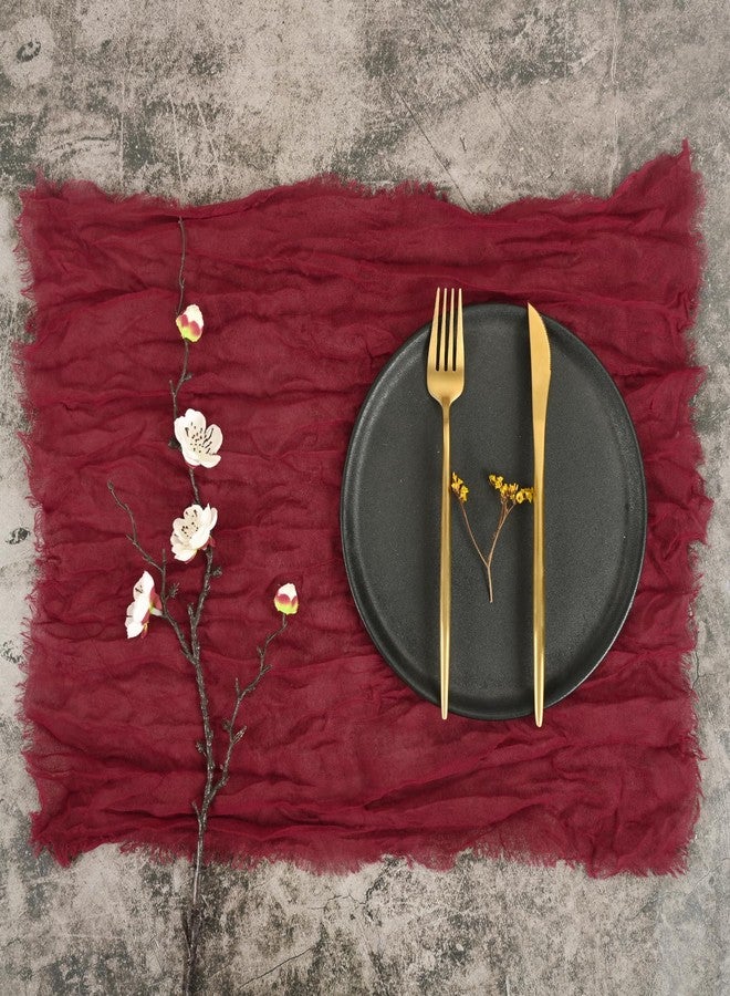 fani 60 Pack Gauze Cheesecloth Napkins 20"x20" Burgundy Cloth Napkin Handmade Gauze Napkin with Fringe Boho Wrinkled Table Napkin Bulk Rustic Cotton Dinner Napkins for Wedding Party Baby Shower - Image 4