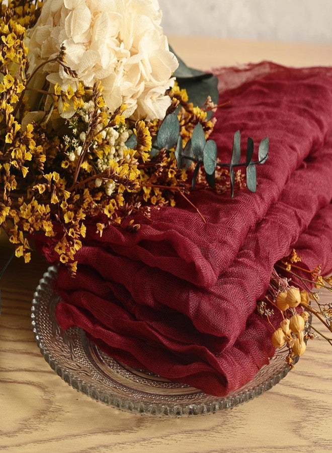 fani 60 Pack Gauze Cheesecloth Napkins 20"x20" Burgundy Cloth Napkin Handmade Gauze Napkin with Fringe Boho Wrinkled Table Napkin Bulk Rustic Cotton Dinner Napkins for Wedding Party Baby Shower - Image 5