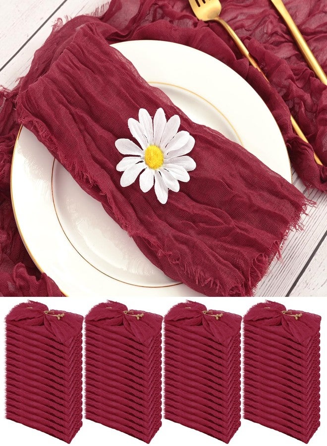 fani 60 Pack Gauze Cheesecloth Napkins 20"x20" Burgundy Cloth Napkin Handmade Gauze Napkin with Fringe Boho Wrinkled Table Napkin Bulk Rustic Cotton Dinner Napkins for Wedding Party Baby Shower - Image 1