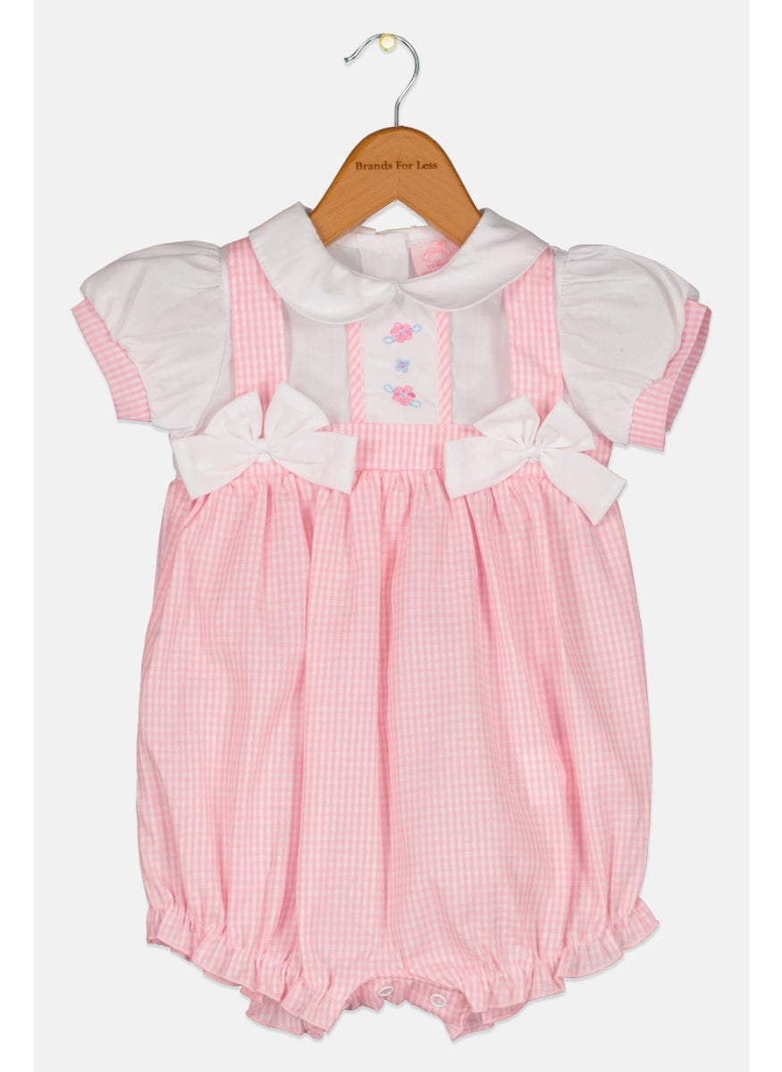 Rock-A-Bye Baby Boutique Toddler Girls Cap Sleeves Checkered Body Romper, Pink  - Image 1