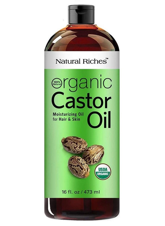 Natural Riches - Organic Castor Oil Cold Pressed Usda Certified For Dry Skin Hair Loss Dandruff Thicker Hair Moisturizes Skin Helps Hair Growth Thicker Eyelashes Eyebrows Hexane Free16 Fl. Oz. - Image 1