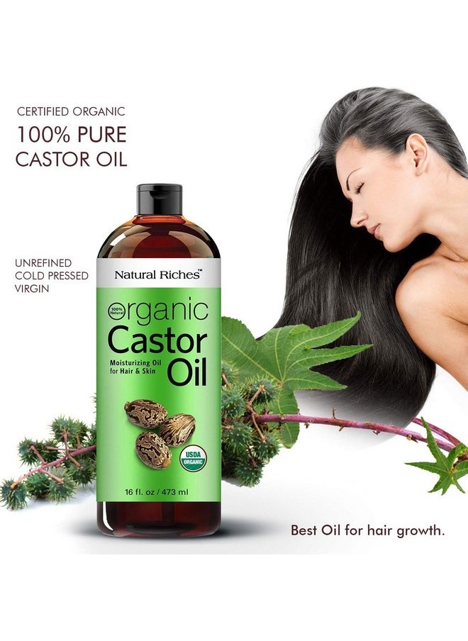 Natural Riches - Organic Castor Oil Cold Pressed Usda Certified For Dry Skin Hair Loss Dandruff Thicker Hair Moisturizes Skin Helps Hair Growth Thicker Eyelashes Eyebrows Hexane Free16 Fl. Oz. - Image 1