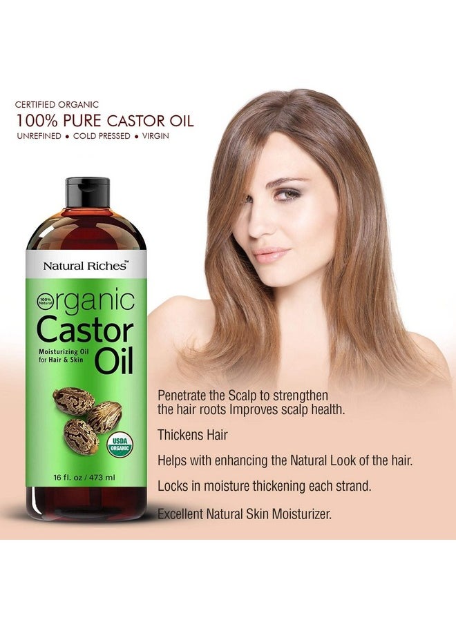 Natural Riches - Organic Castor Oil Cold Pressed Usda Certified For Dry Skin Hair Loss Dandruff Thicker Hair Moisturizes Skin Helps Hair Growth Thicker Eyelashes Eyebrows Hexane Free16 Fl. Oz. - Image 1