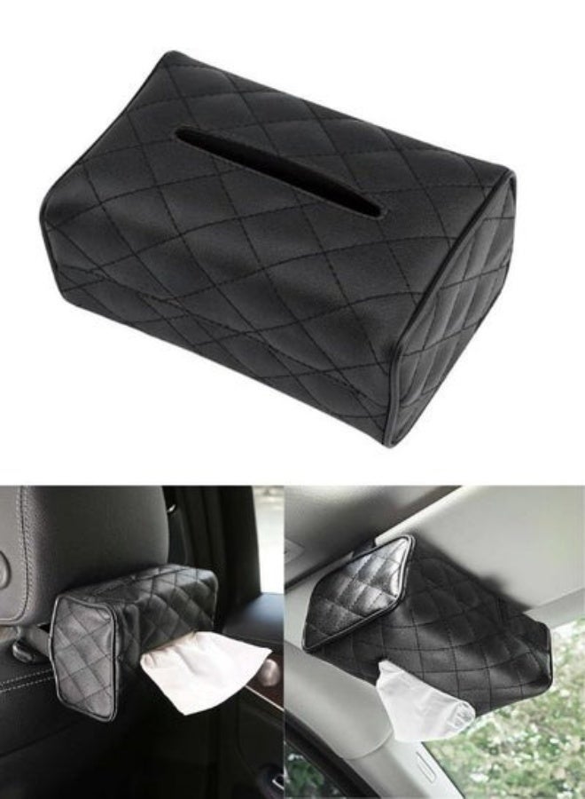 Premium Leather Car Tissue Holder – Hanger for Headrest and Sunshade, Practical & Stylish Tissue Box Organizer for Cars - Image 1