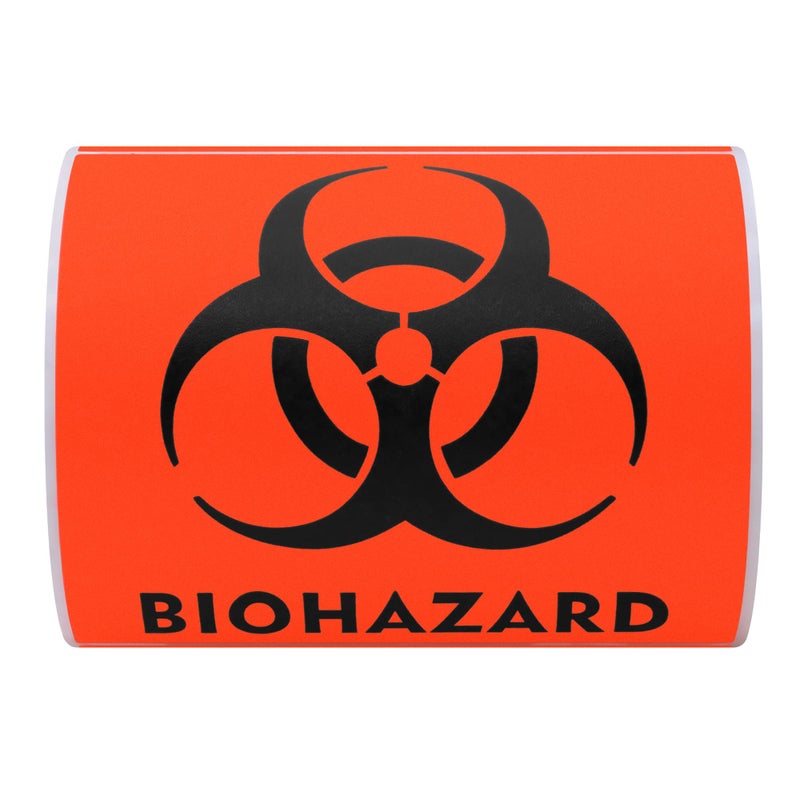 Hybsk 100 PCS Biohazard Labels Warning Sign 4 x 4 inch Fluorescent Red-Orange Hazardous Stickers for Hospital Waste Containers (Biohazard) - Image 2