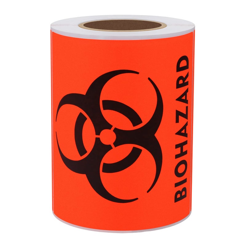 Hybsk 100 PCS Biohazard Labels Warning Sign 4 x 4 inch Fluorescent Red-Orange Hazardous Stickers for Hospital Waste Containers (Biohazard) - Image 3