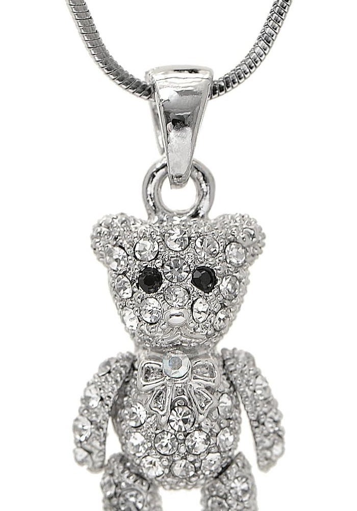 SpinningDaisy Crystals Silver Plated Movable Teddy Bear Necklace - Image 1
