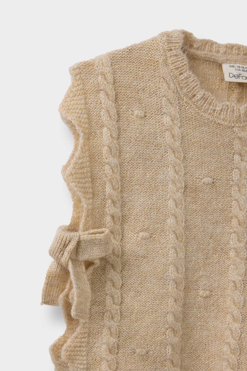 DeFacto Beige Baby Girl Regular Fit Crew Neck Cardigan Casual - Image 3
