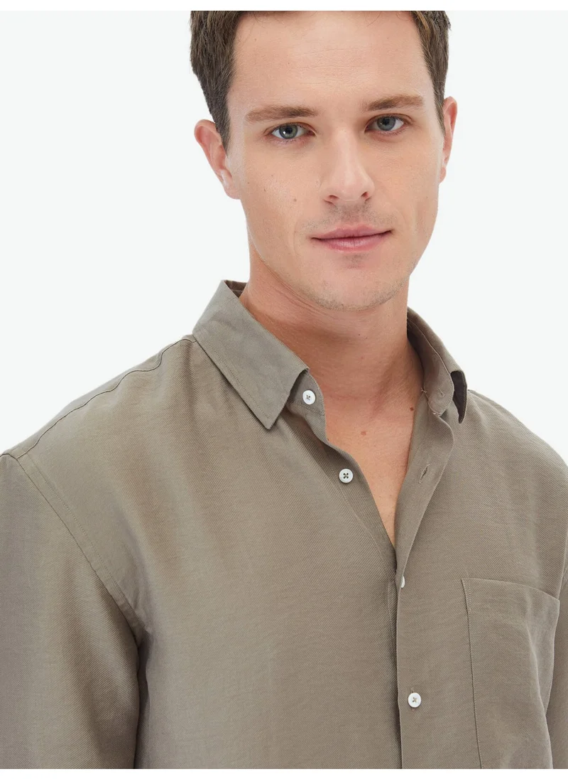 Kip Dark Mink Plain Oversize Fit Woven Casual Shirt