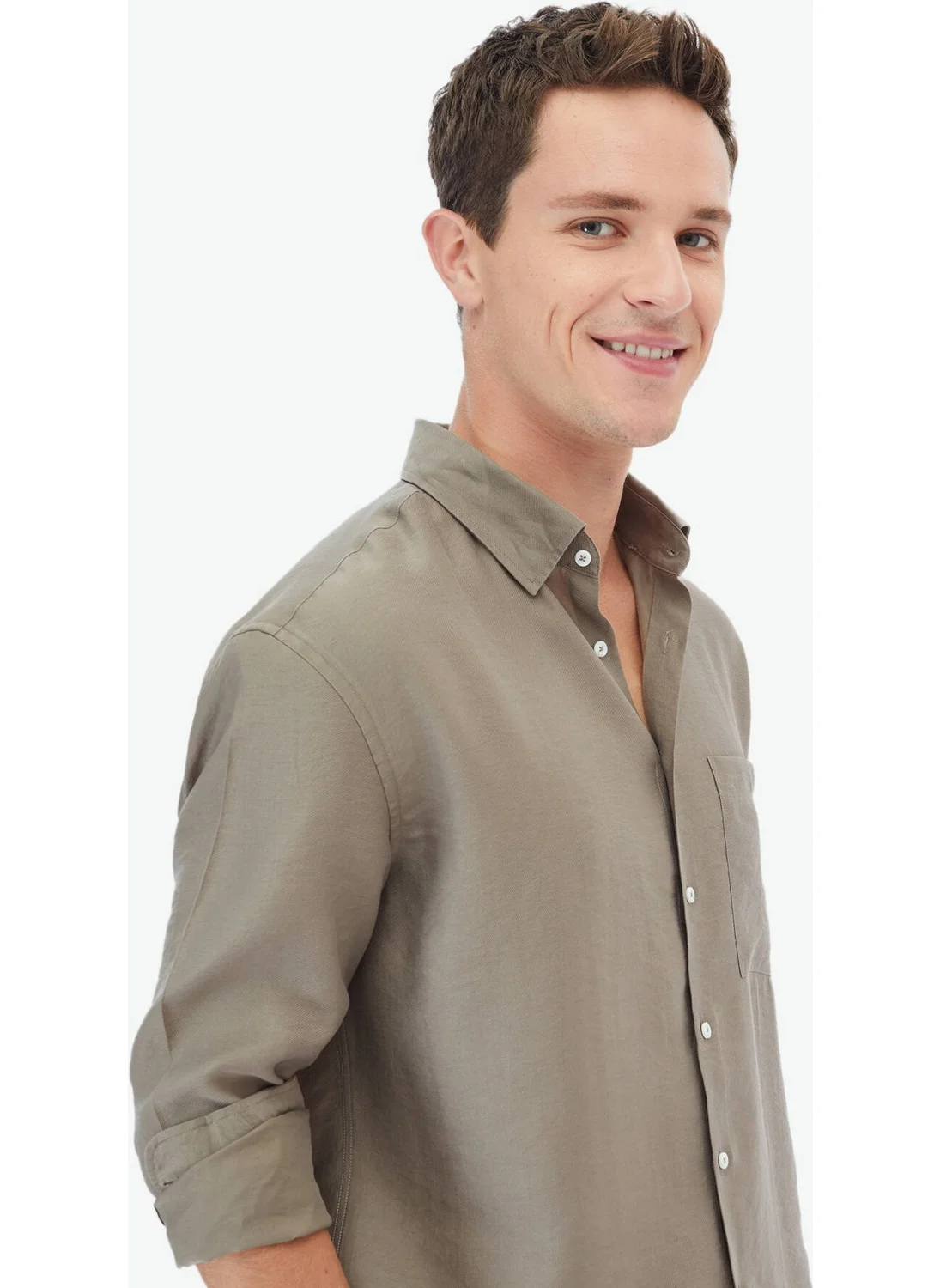 Kip Dark Mink Plain Oversize Fit Woven Casual Shirt