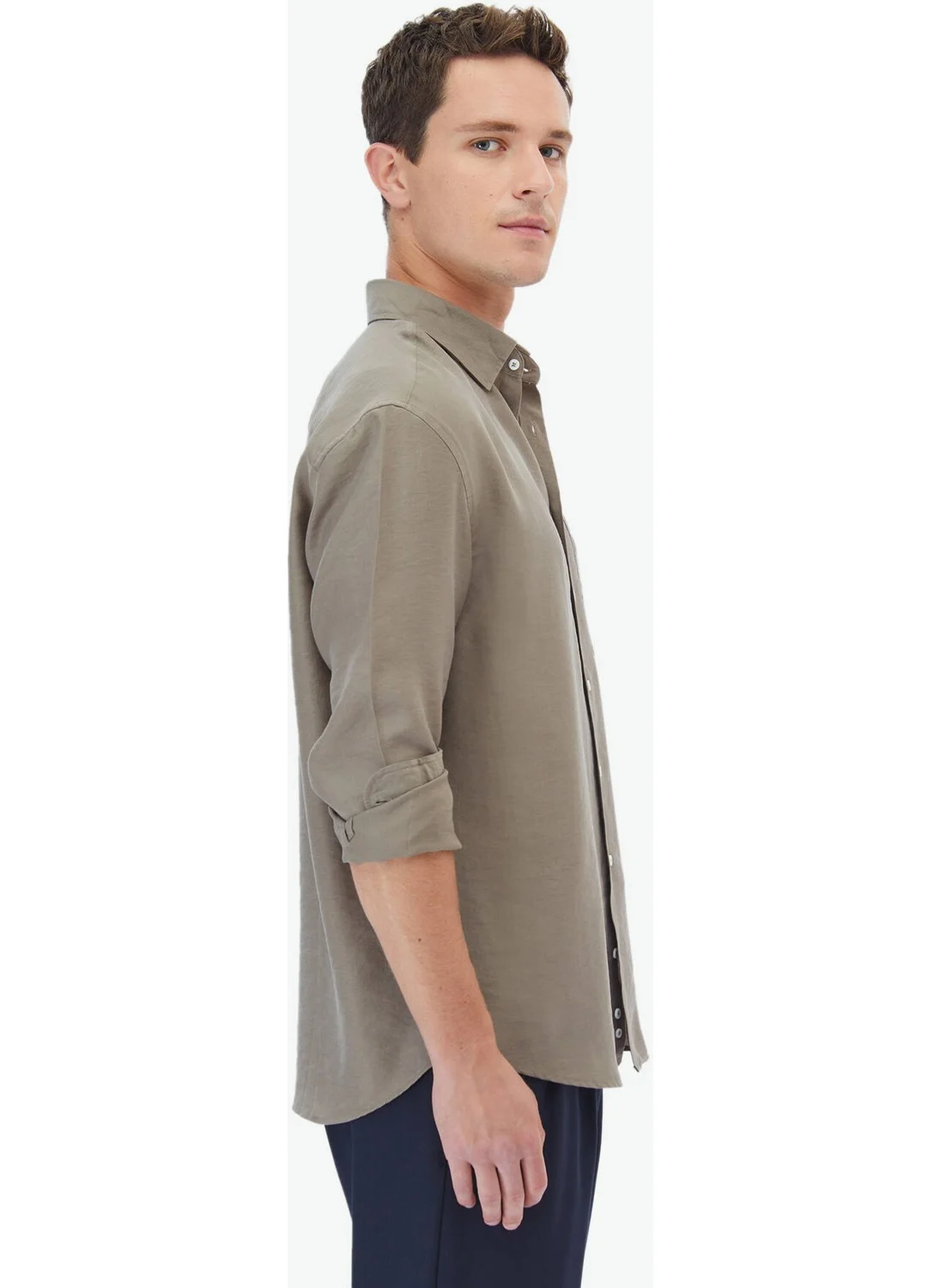 Kip Dark Mink Plain Oversize Fit Woven Casual Shirt