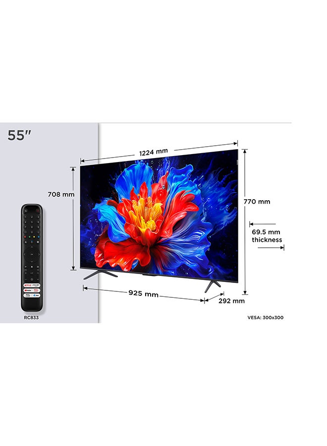 تي سي إل تلفاز TCL 55 بوصة P8K QLED 4K UHD الذكي | تلفاز جوجل، 144 هرتز، HDR10+، معالج AiPQ Pro، صوت ONKYO 2.1، دولبي أتموس، DTS Virtual:X، تصميم نحيف بدون إطار (طراز 2025) - Image 2
