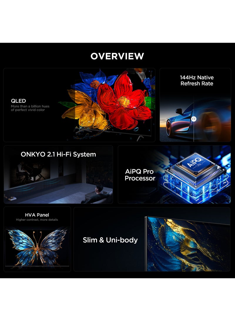 تي سي إل تلفاز TCL 55 بوصة P8K QLED 4K UHD الذكي | تلفاز جوجل، 144 هرتز، HDR10+، معالج AiPQ Pro، صوت ONKYO 2.1، دولبي أتموس، DTS Virtual:X، تصميم نحيف بدون إطار (طراز 2025) - Image 3