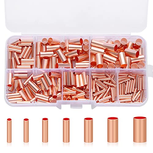 Teansic 250Pcs Wire Ferrules Kit 7 Size Copper Crimp Connector Non Insulated Electrical Butt Terminal Assortment Kit - Image 1