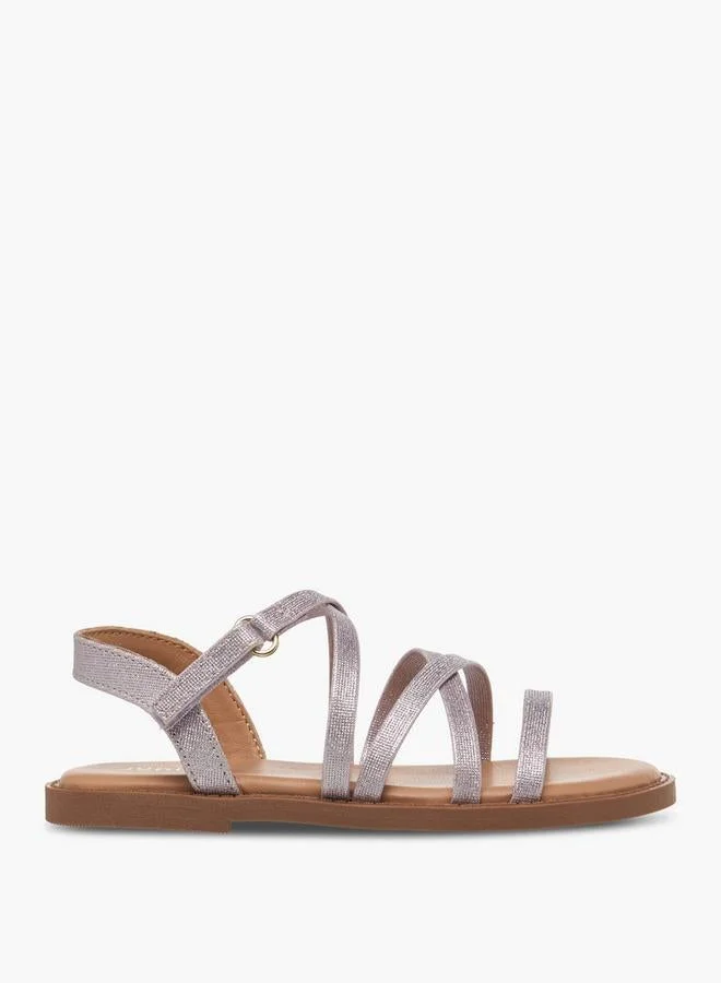 JUNIORS Girls Cross Strap Hook And Loop Sandals