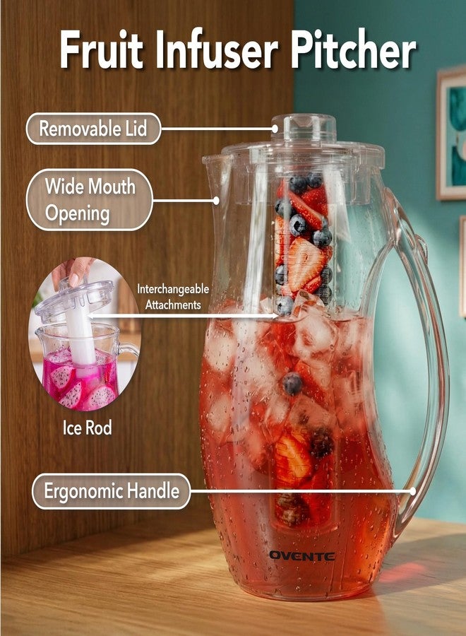 OVENTE Fruit Infusion Water Pitcher 2.5L/85Oz with Removable Lid and Infuser Rod, BPA-Free, Shatterproof Acrylic Beverage Jug for Flavor-Infused Drinks, Lemonade, Juice and Iced Tea, Clear PIA0852C - Image 3
