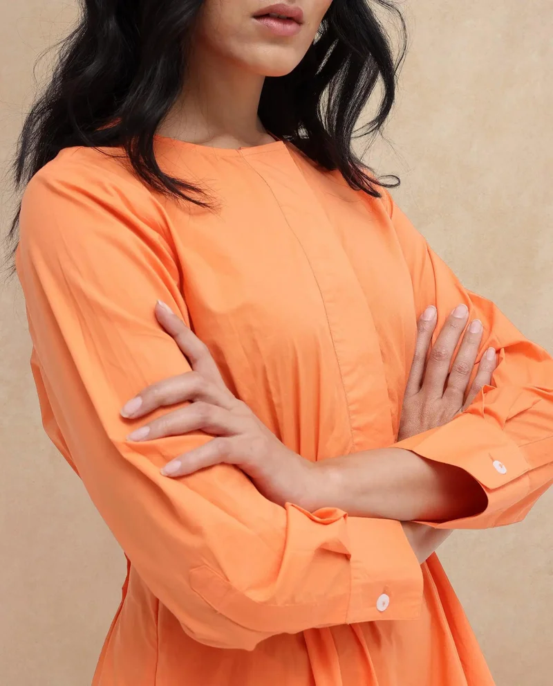 ريريزم فستان ميدي بياقة على شكل حرف  بلون سادة للنساء