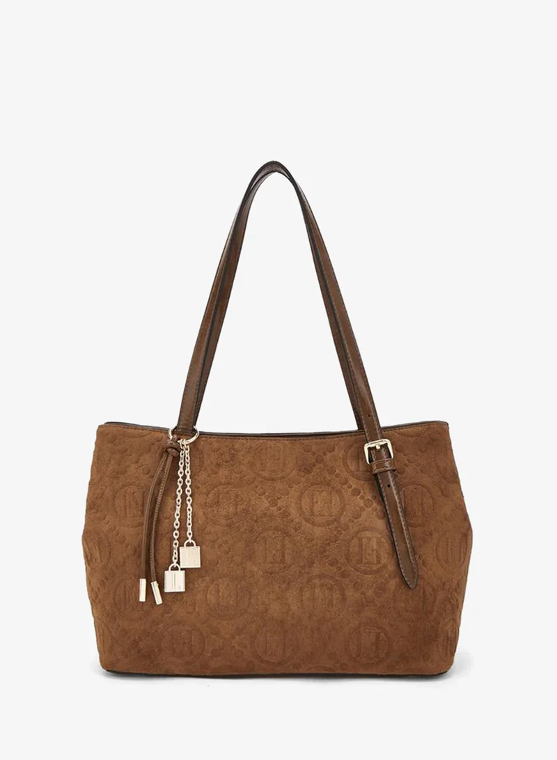 Elle Monogram Embossed Shoulder Bag With Zip Closure