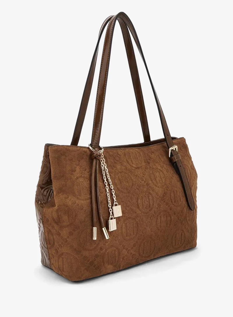 Elle Monogram Embossed Shoulder Bag With Zip Closure