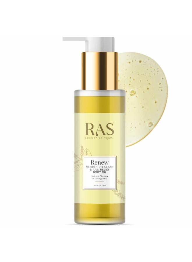 RAS Luxury Oils Renew Muscle Relaxant & Pain Relief Body Oil For Joints & Muscular Pain | Improves Joint Mobility & Relax Muscles | Organic Sesame and Moringa Oil | Ashwagandha, 100ml - Image 1