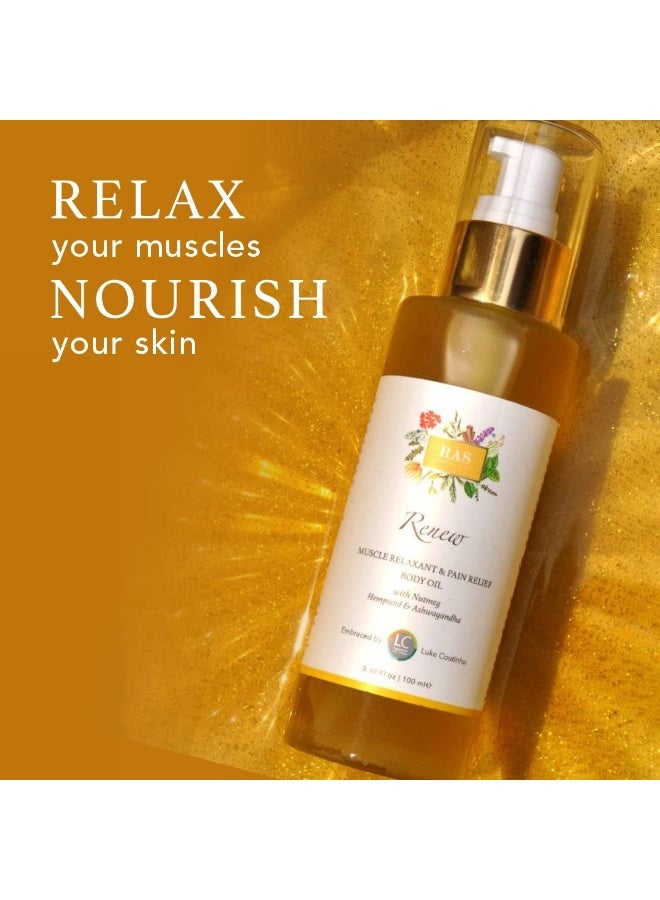 RAS Luxury Oils Renew Muscle Relaxant & Pain Relief Body Oil For Joints & Muscular Pain | Improves Joint Mobility & Relax Muscles | Organic Sesame and Moringa Oil | Ashwagandha, 100ml - Image 2