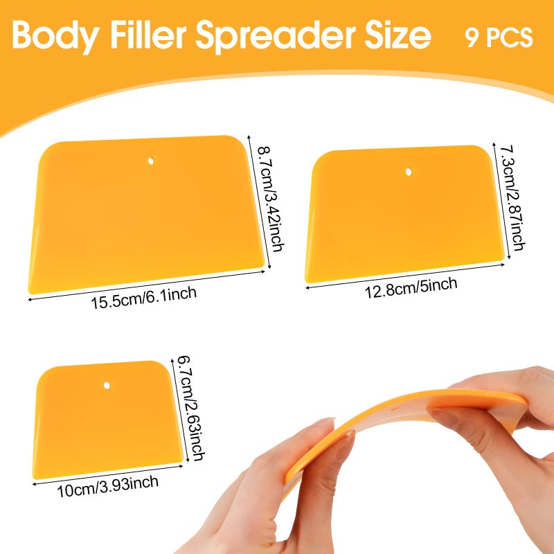 PEASUG Body Filler Spreader, 9 Pack Reusable Plastic Spreader Tool for Automotive Body Applying Fillers, Putties, Glazes, Caulks - Autobody Paint Repairs, 3 Each 4", 5" and 6" - Image 2