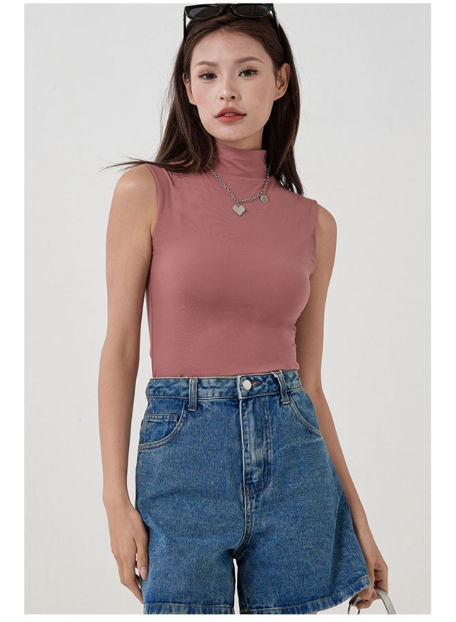 بلوزة برباط عالٍ بدون أكمام ذات طبقتين ناعمة ومرنة تُظهر القوام - Image 3