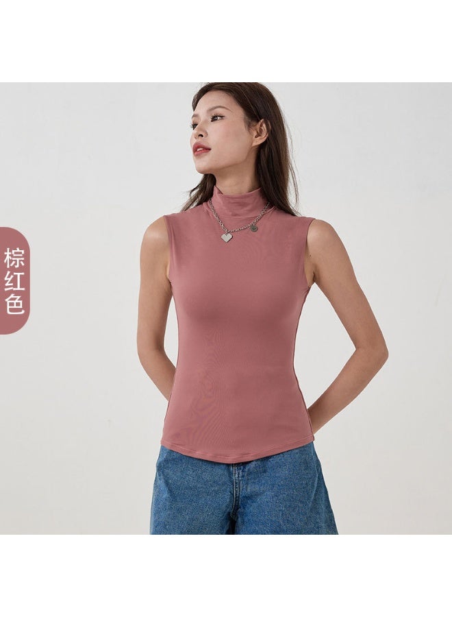 بلوزة برباط عالٍ بدون أكمام ذات طبقتين ناعمة ومرنة تُظهر القوام - Image 1