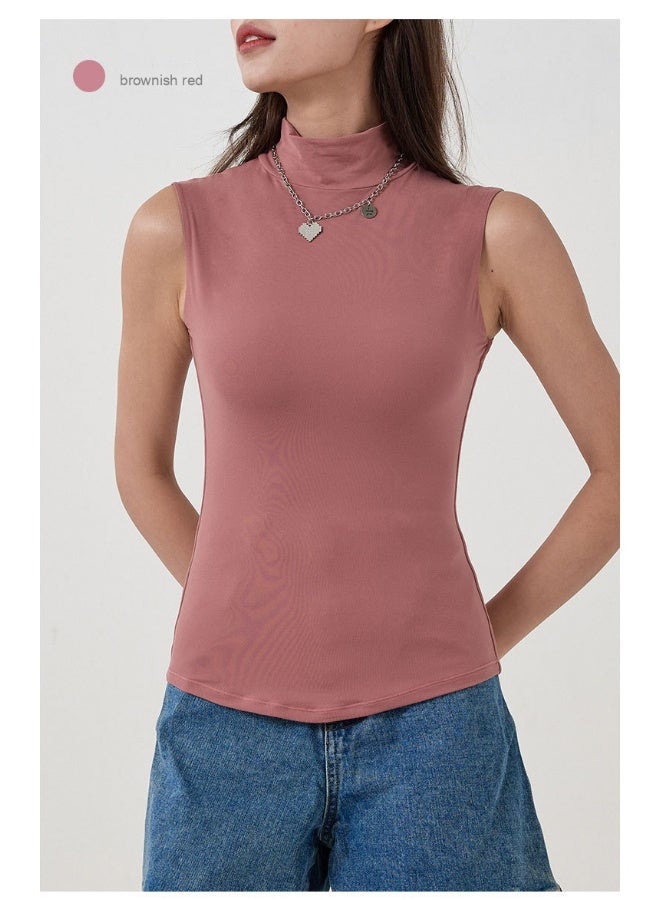 بلوزة برباط عالٍ بدون أكمام ذات طبقتين ناعمة ومرنة تُظهر القوام - Image 2