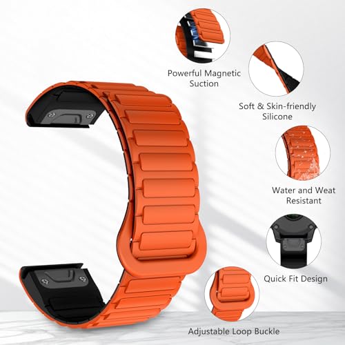 MYSNBKN Watch Bands Compatible with Garmin Fenix 8 51mm/Fenix 7X/Fenix 6X,26mm Double Sided Silicone Magnetic Watch Band Soft Sport Strap for Garmin Fenix 7X Pro/Fenix 6X Pro/Fenix 5X Plus Smart Watch - Image 3