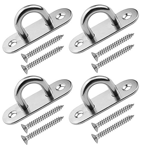 EXCELFU 4 Pieces Stainless Steel Ceiling Hook 3.1 inch Pad Eye Plate Marine Hardware Staple Hook Loop Screws Mount - Image 1