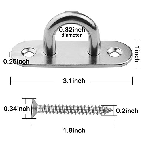 EXCELFU 4 Pieces Stainless Steel Ceiling Hook 3.1 inch Pad Eye Plate Marine Hardware Staple Hook Loop Screws Mount - Image 3